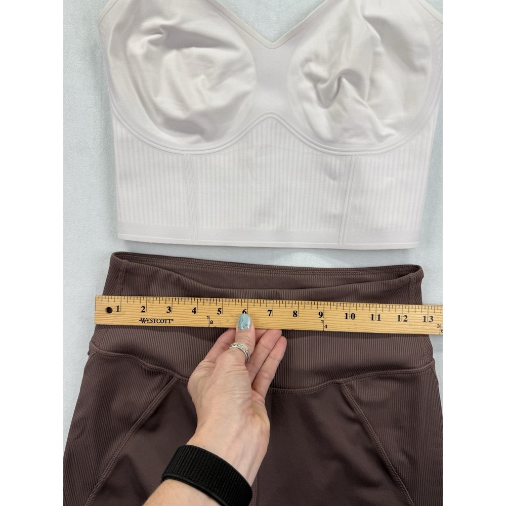 Set of Fanka Body Sculpt Bra Tank Lift Top M Cream Biker Shorts Brown Gym Active - Picture 4 of 15